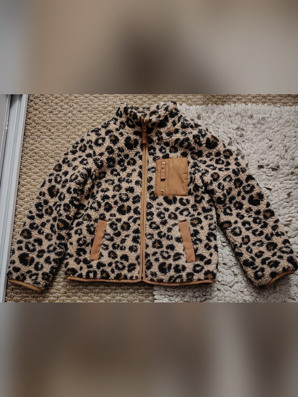 Cat & Jack Leopard Sherpa Jacket - Tan & Black